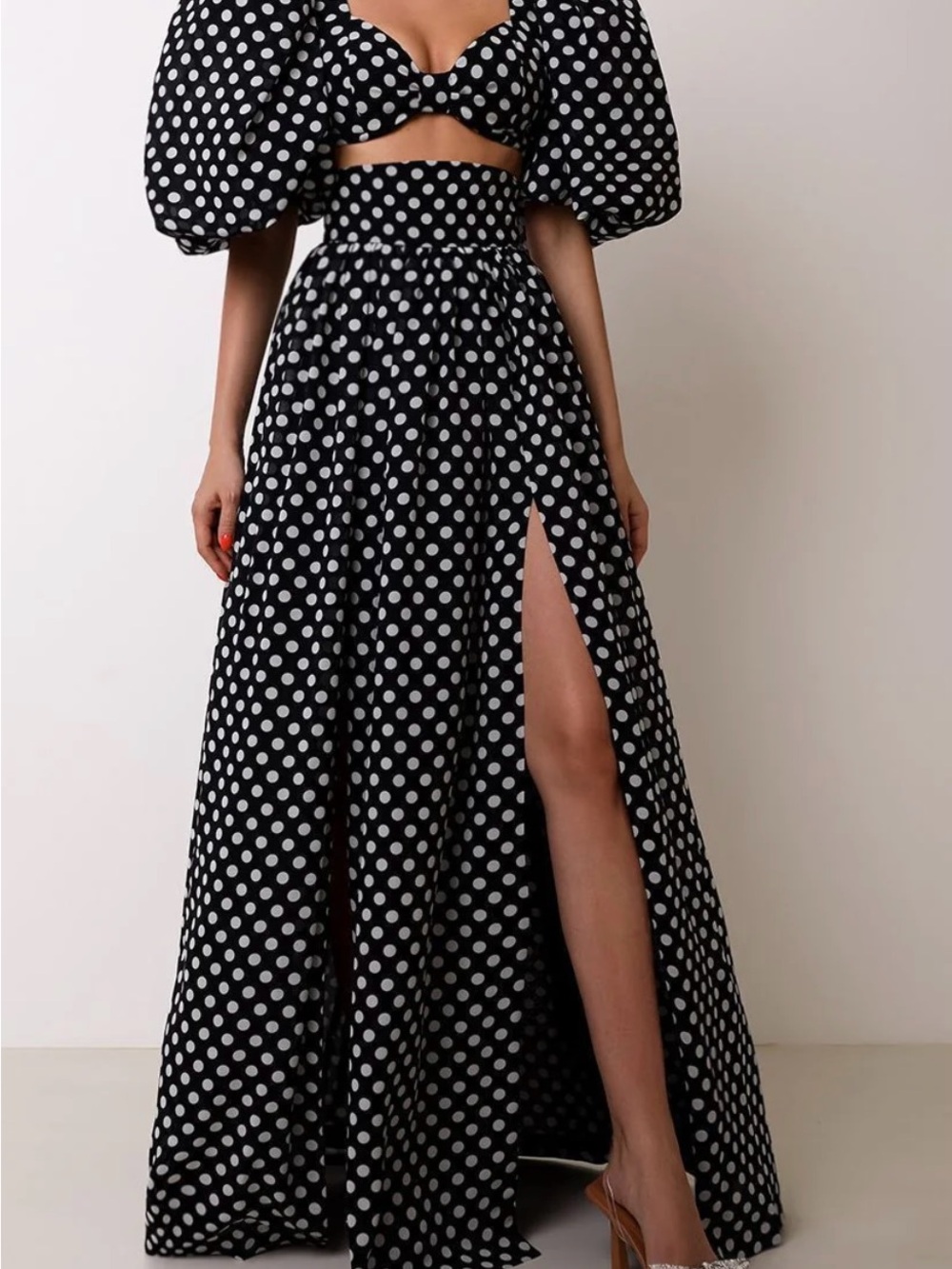 Polka Dot High-Slit Maxi set- Black/White